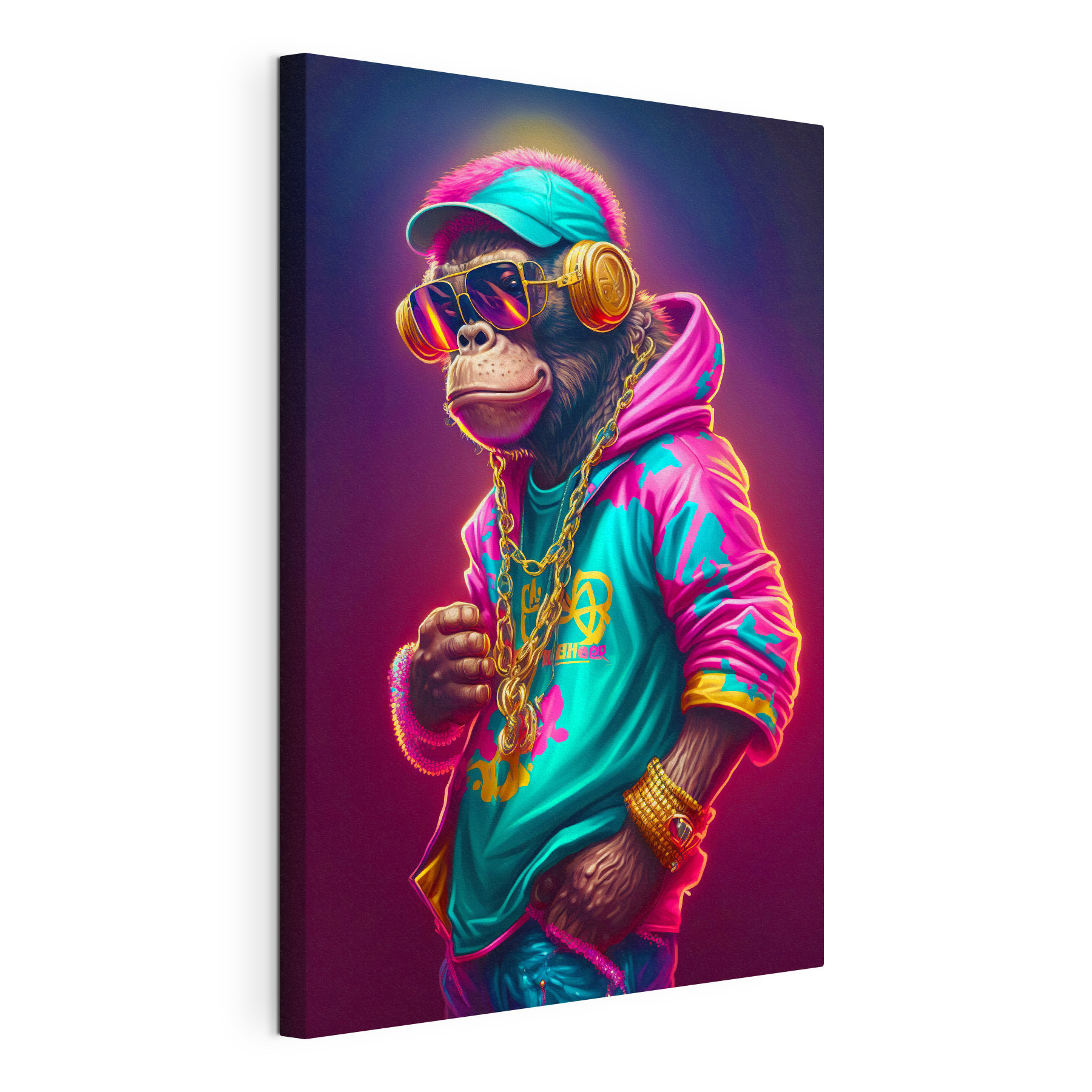A monkey wearing a hat and sunglasses