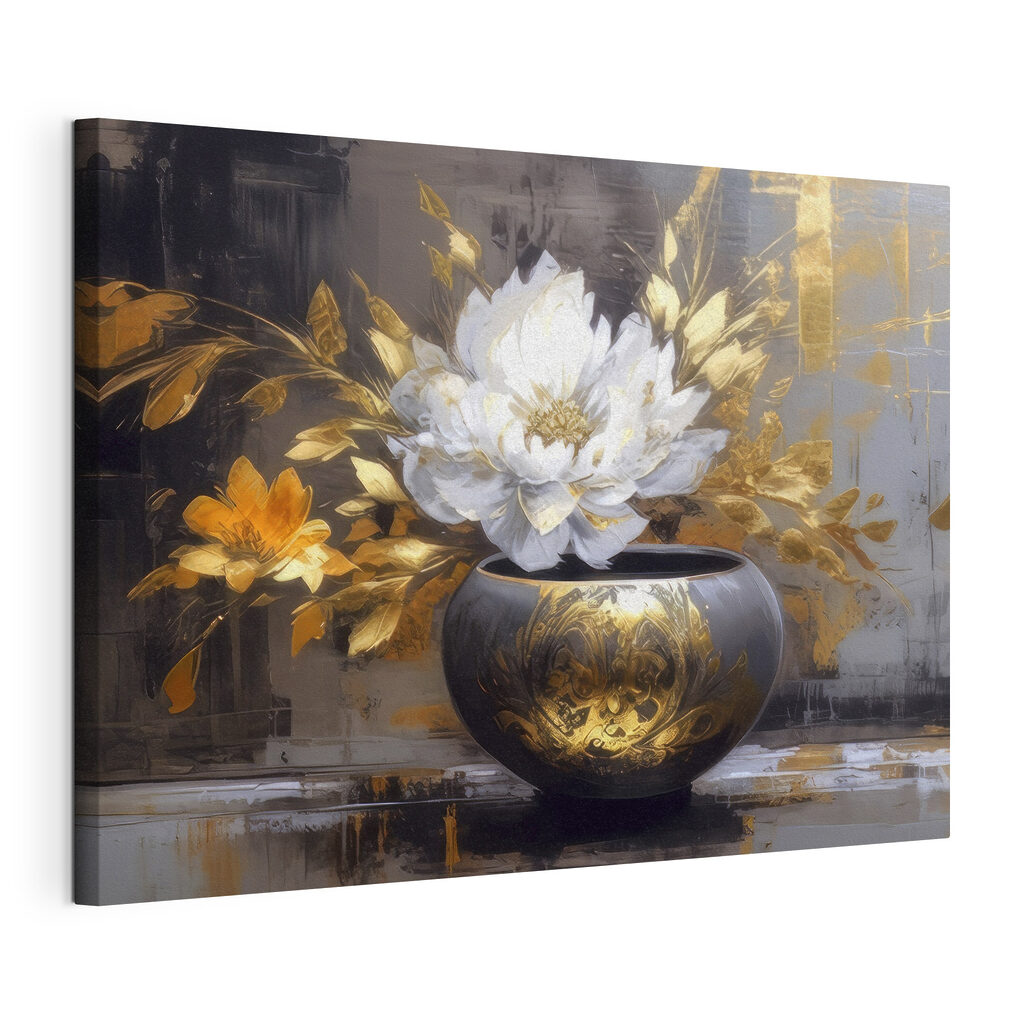 A painting of a flower in a pot