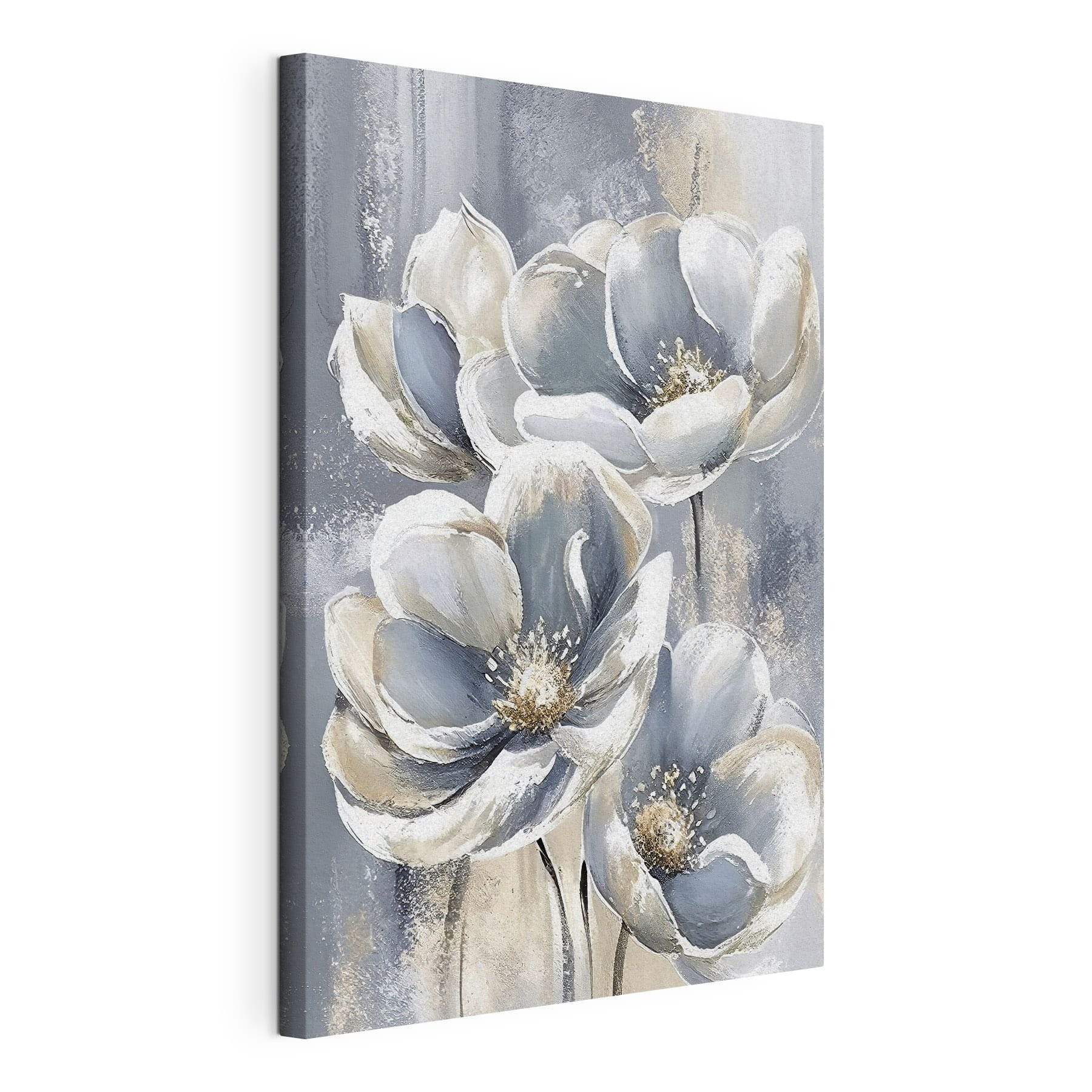 A painting of flowers on a grey background