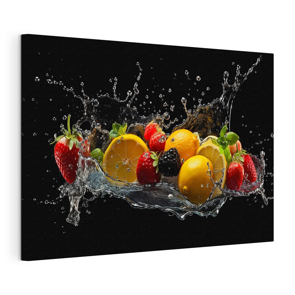 A group of fruits splashing into water A group of fruits splashing into water