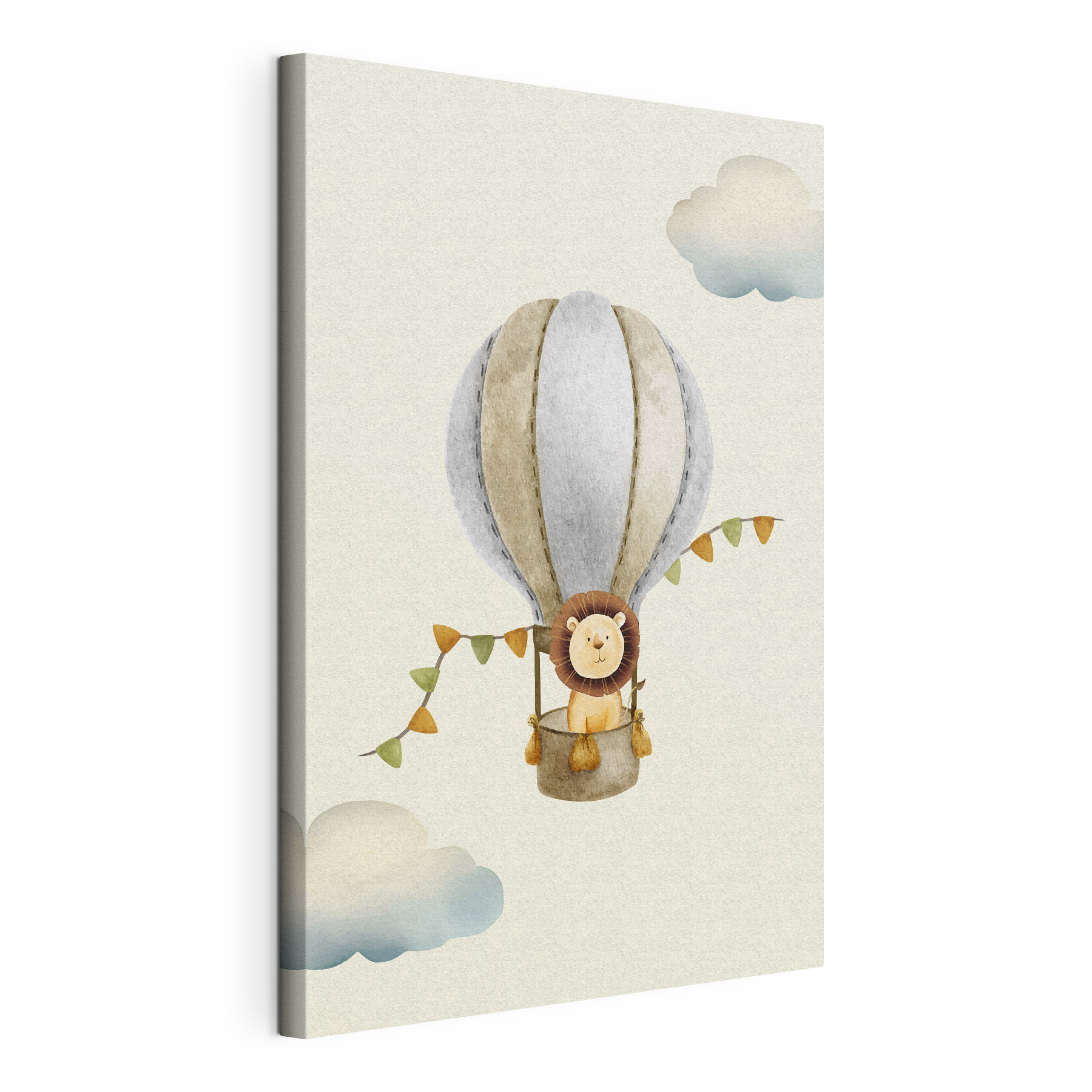 A lion in a hot air balloon