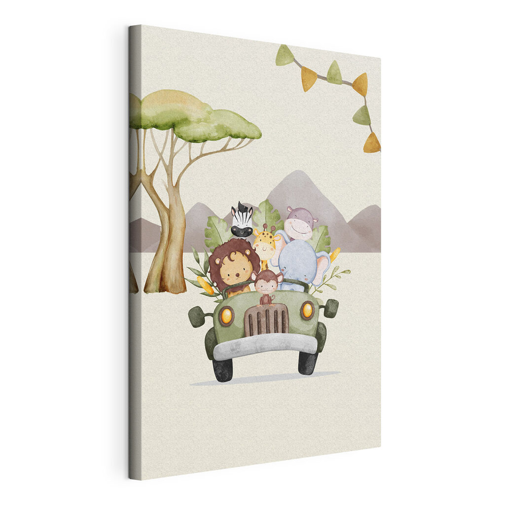 A cartoon of animals in a car A cartoon of animals in a car