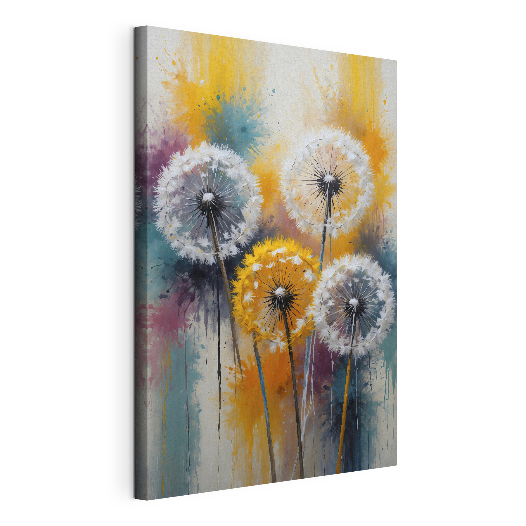 A group of dandelions with white seeds