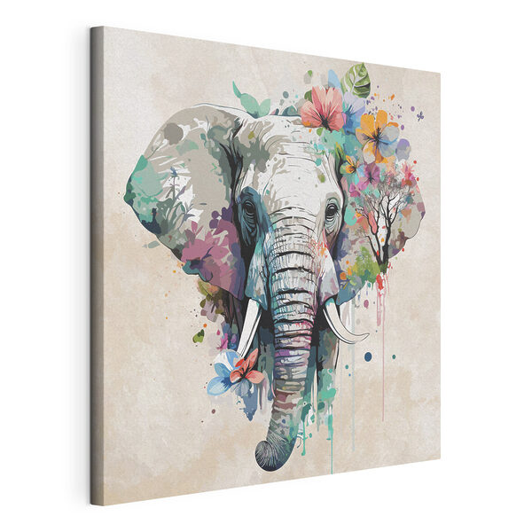Un elefant cu flori și frunze Tablouri Un elefant cu flori și frunze