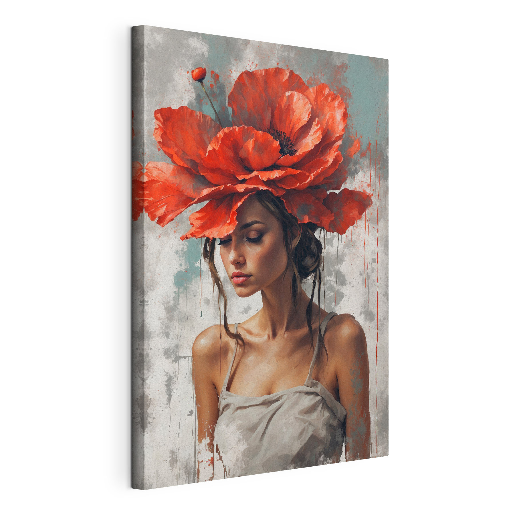 A woman with red flowers on her head