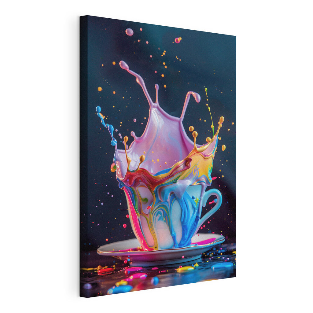 A colorful liquid splashing into a cup
