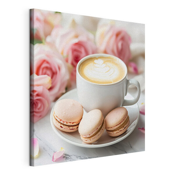 Ceașcă de cafea și prăjituri pe o farfurie Tablouri Ceașcă de cafea și prăjituri pe o farfurie