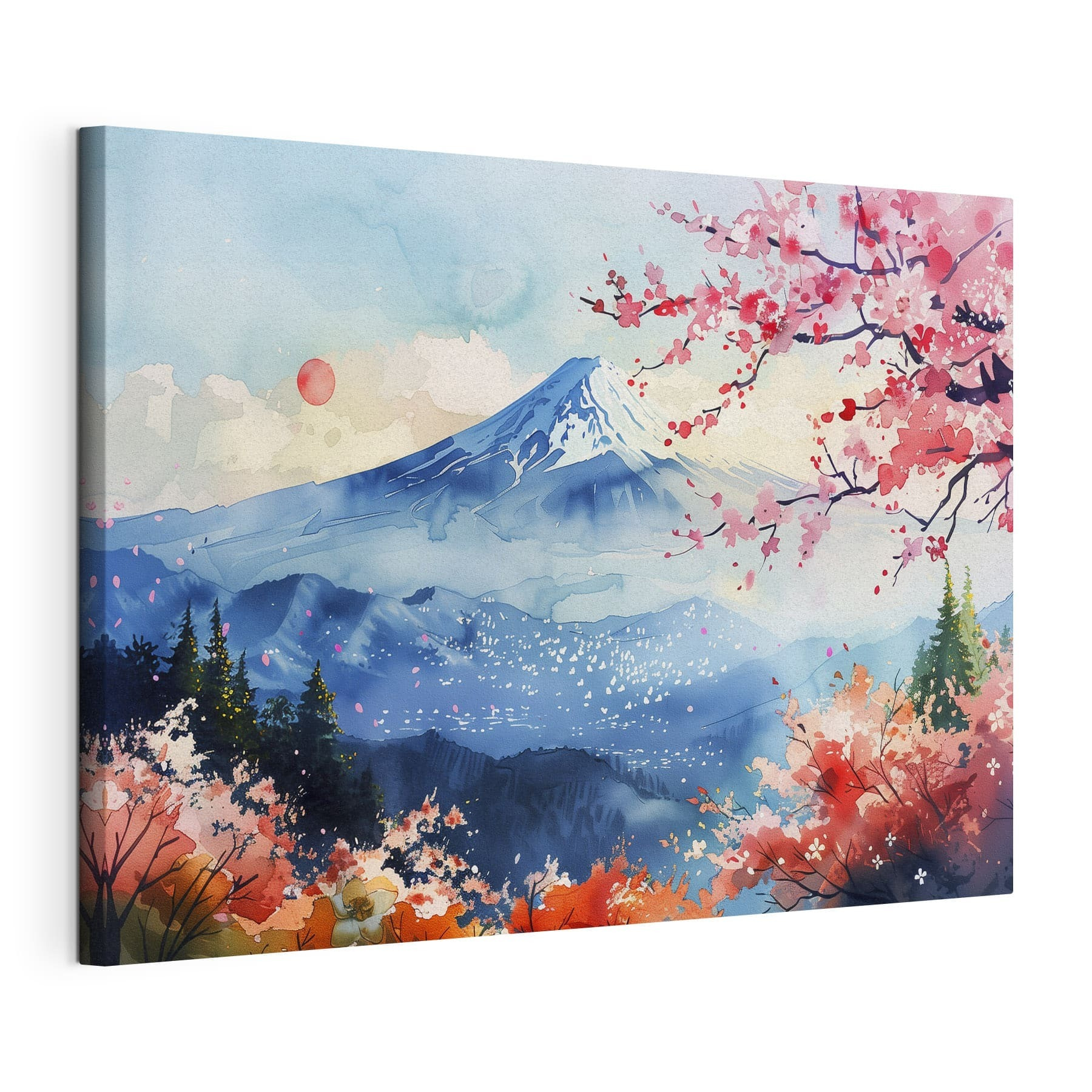 Watercolor of a mountain with a snowy peak Watercolor of a mountain with a snowy peak