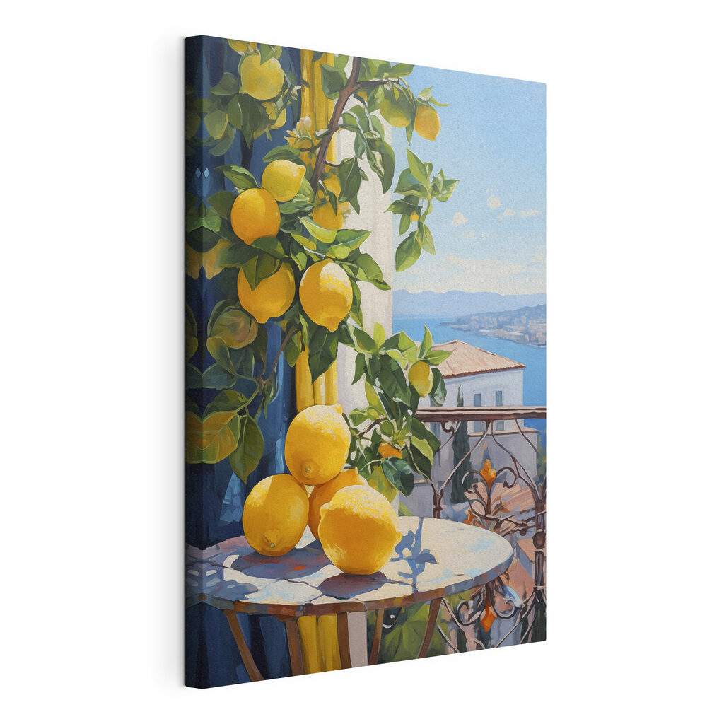 Painting of lemons on a table