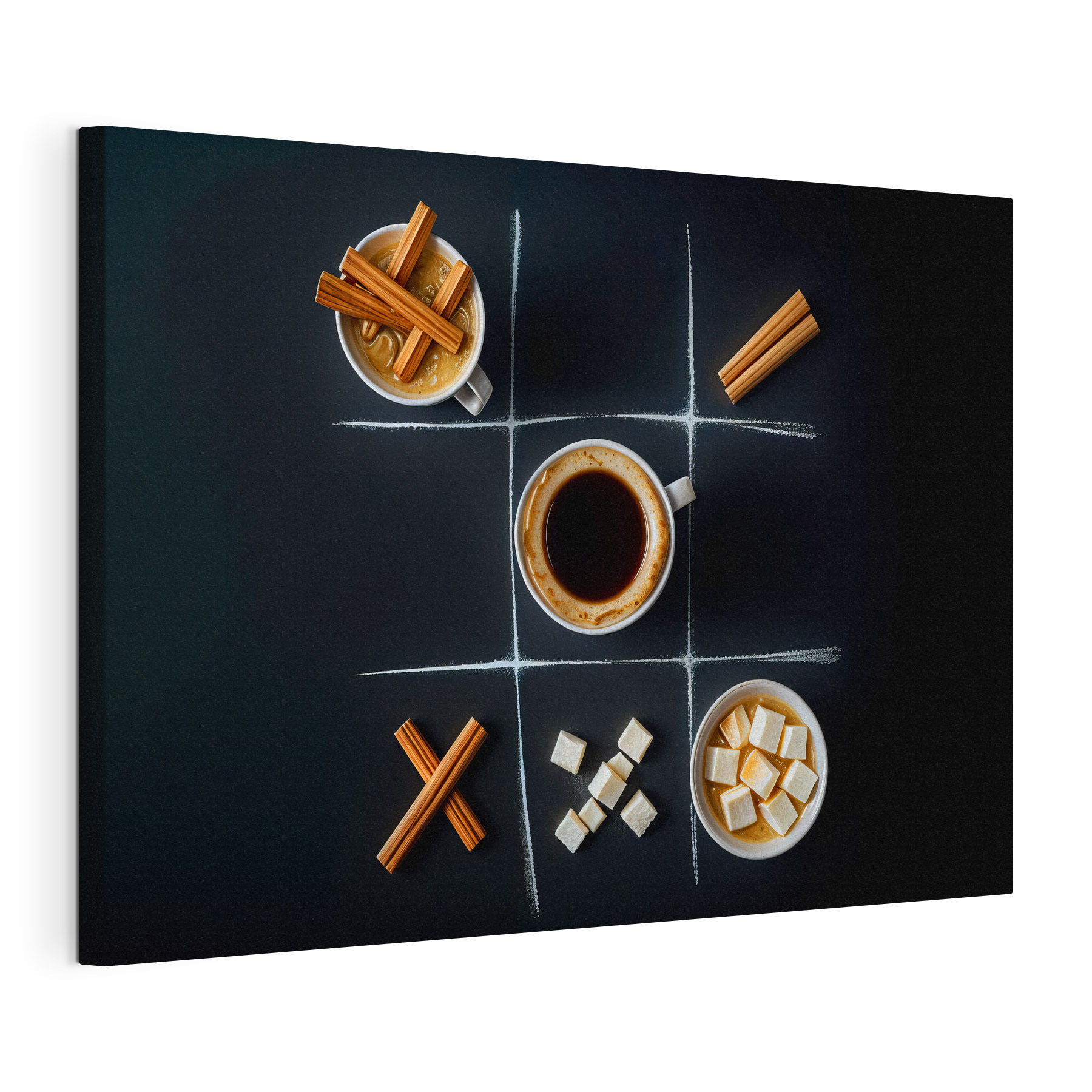 Tic tac toe game with coffee and marshmallows