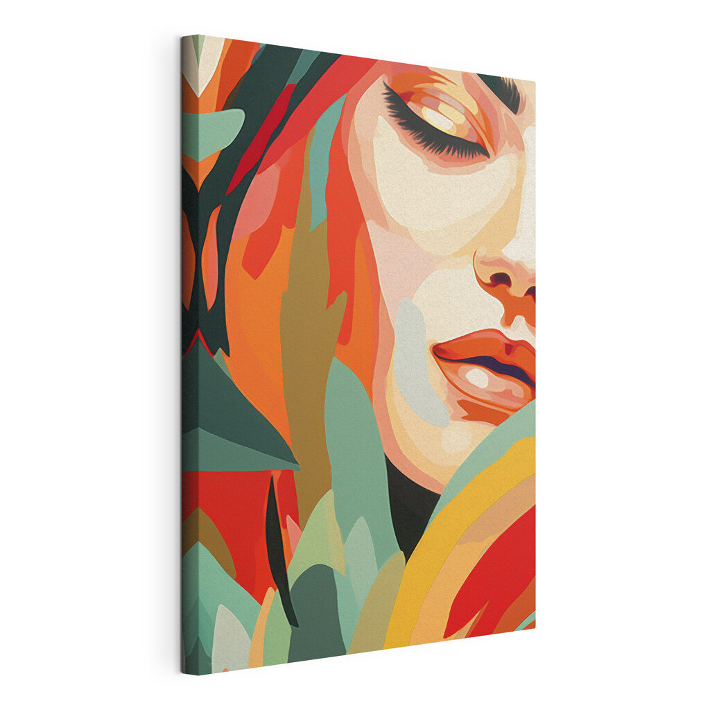 Woman's face with colorful leaves