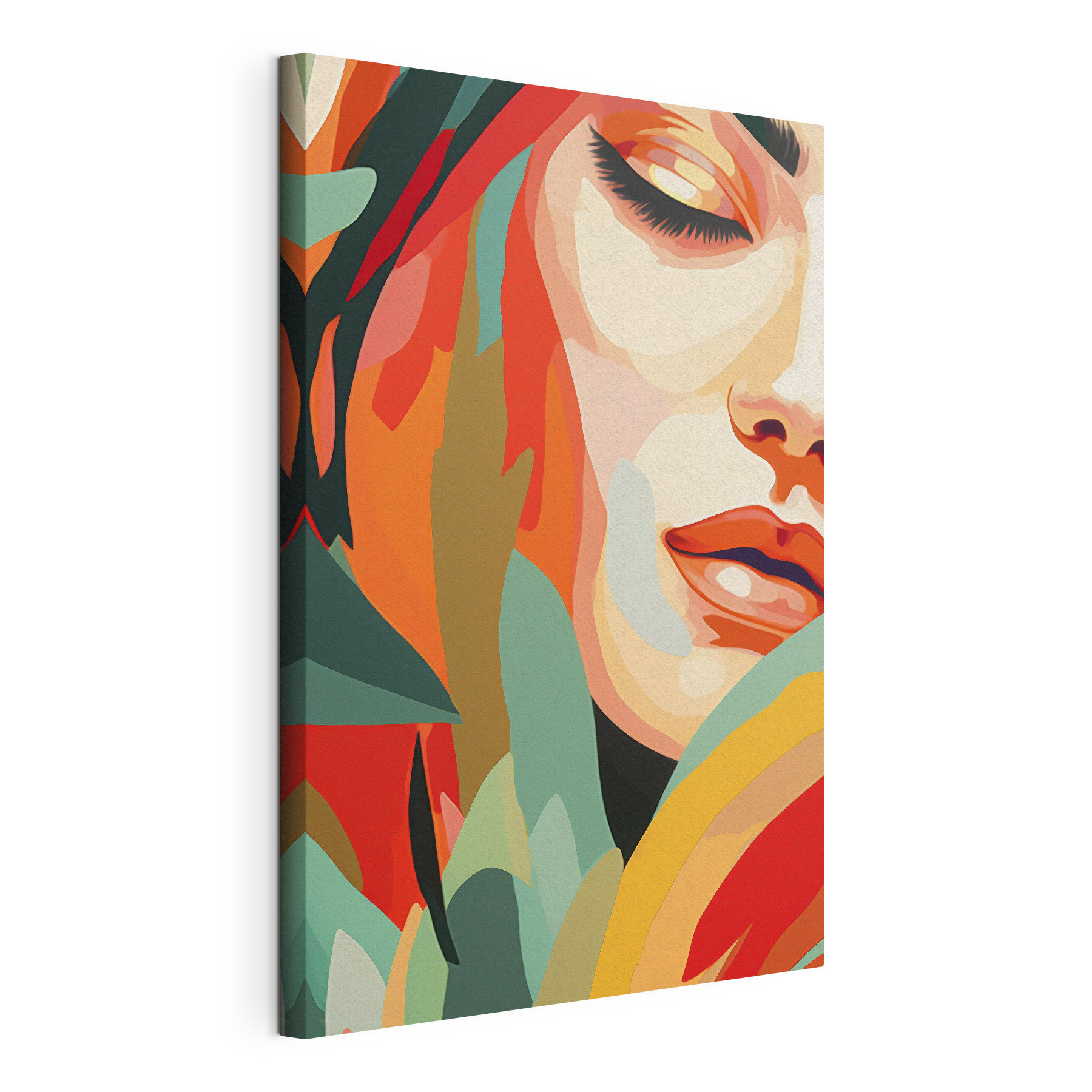 Woman's face with colorful leaves