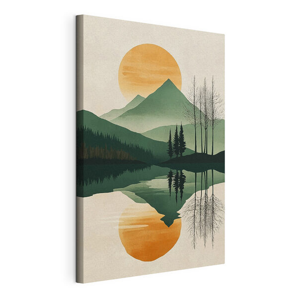 Landscape of mountains and trees and a lake Landscape of mountains and trees and a lake