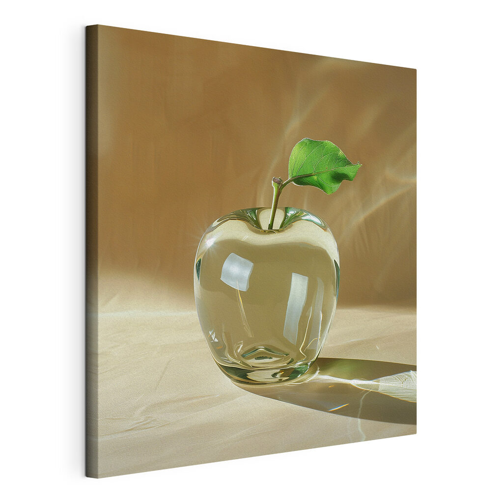 Glass apple with a leaf on it