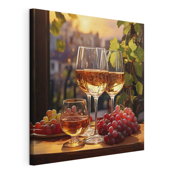 Tablouri Grup de pahare de vin și struguri pe o masă