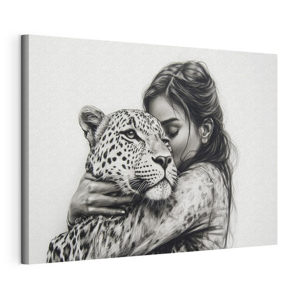 Tablouri Tablouri Desenul unei femei care îmbrățișează un leopard (SKU: s41455)