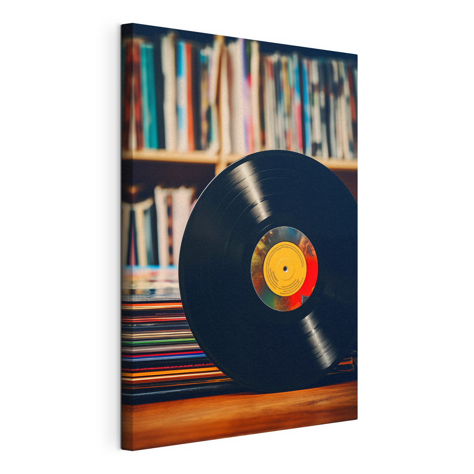 Record on a stack of records Record on a stack of records