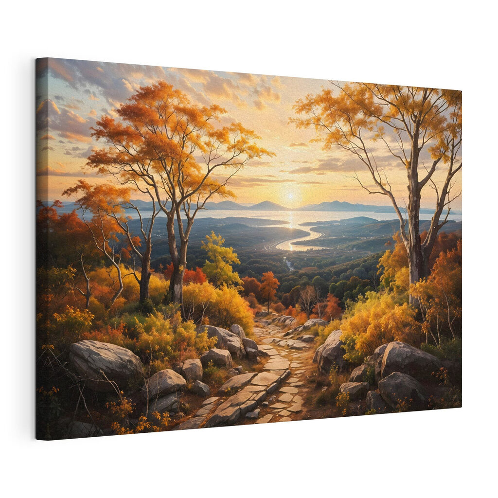 Path through a valley with trees and a river