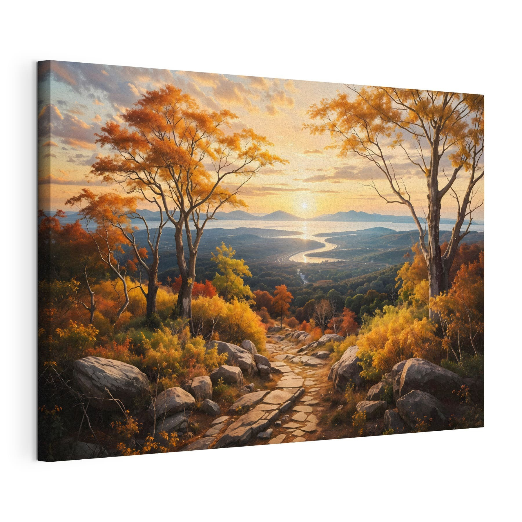 Path through a valley with trees and a river