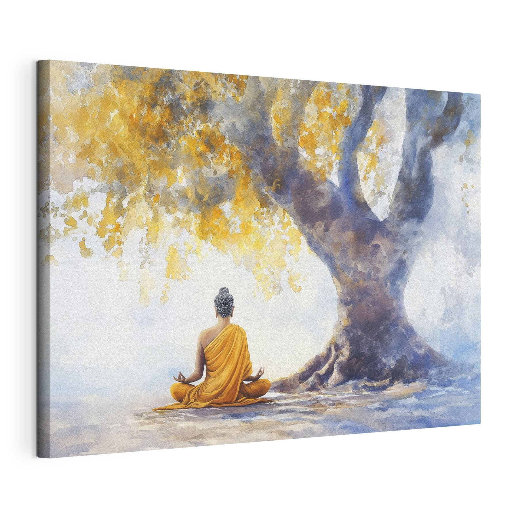 Painting of a person meditating under a tree Painting of a person meditating under a tree