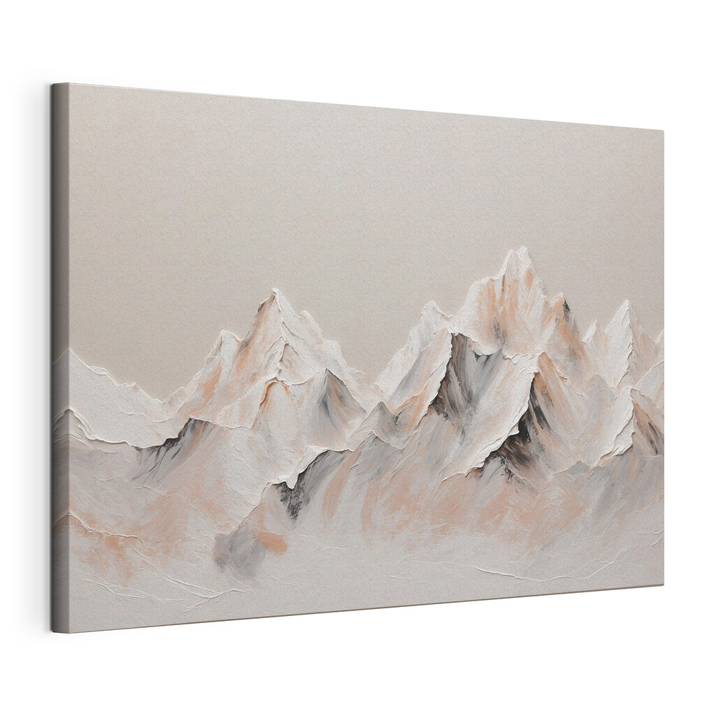 Painting of mountains with white and brown colors Painting of mountains with white and brown colors