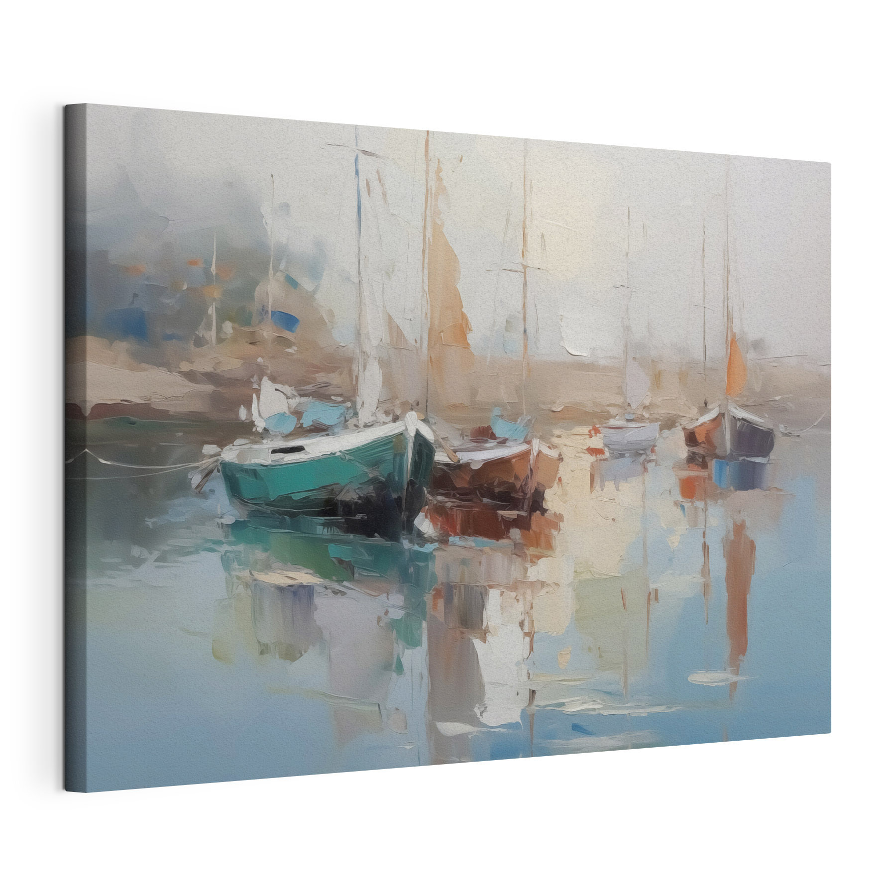Painting of boats in a harbor Painting of boats in a harbor