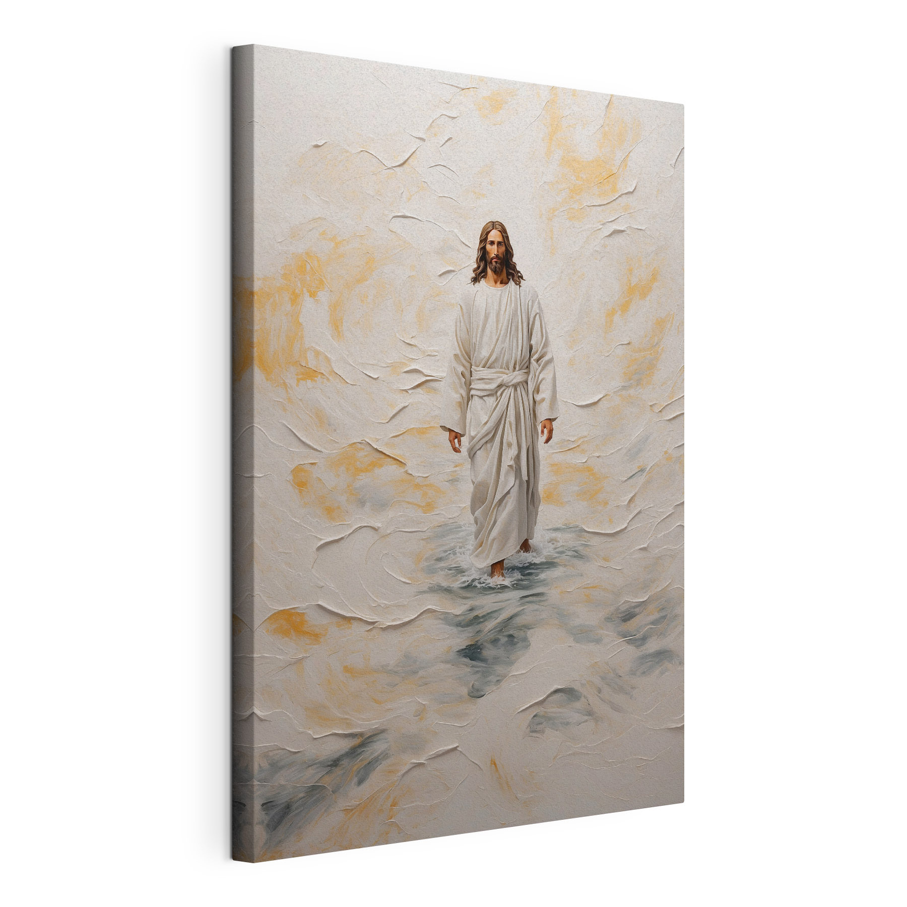 Painting of a man in a robe standing in water