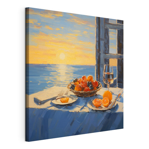 Painting of a basket of fruit on a table with a glass of wine Painting of a basket of fruit on a table with a glass of wine