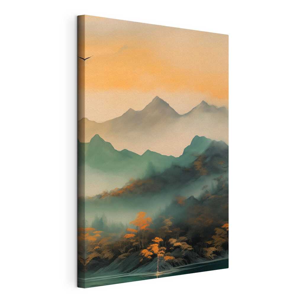 Foggy mountain range with trees Foggy mountain range with trees