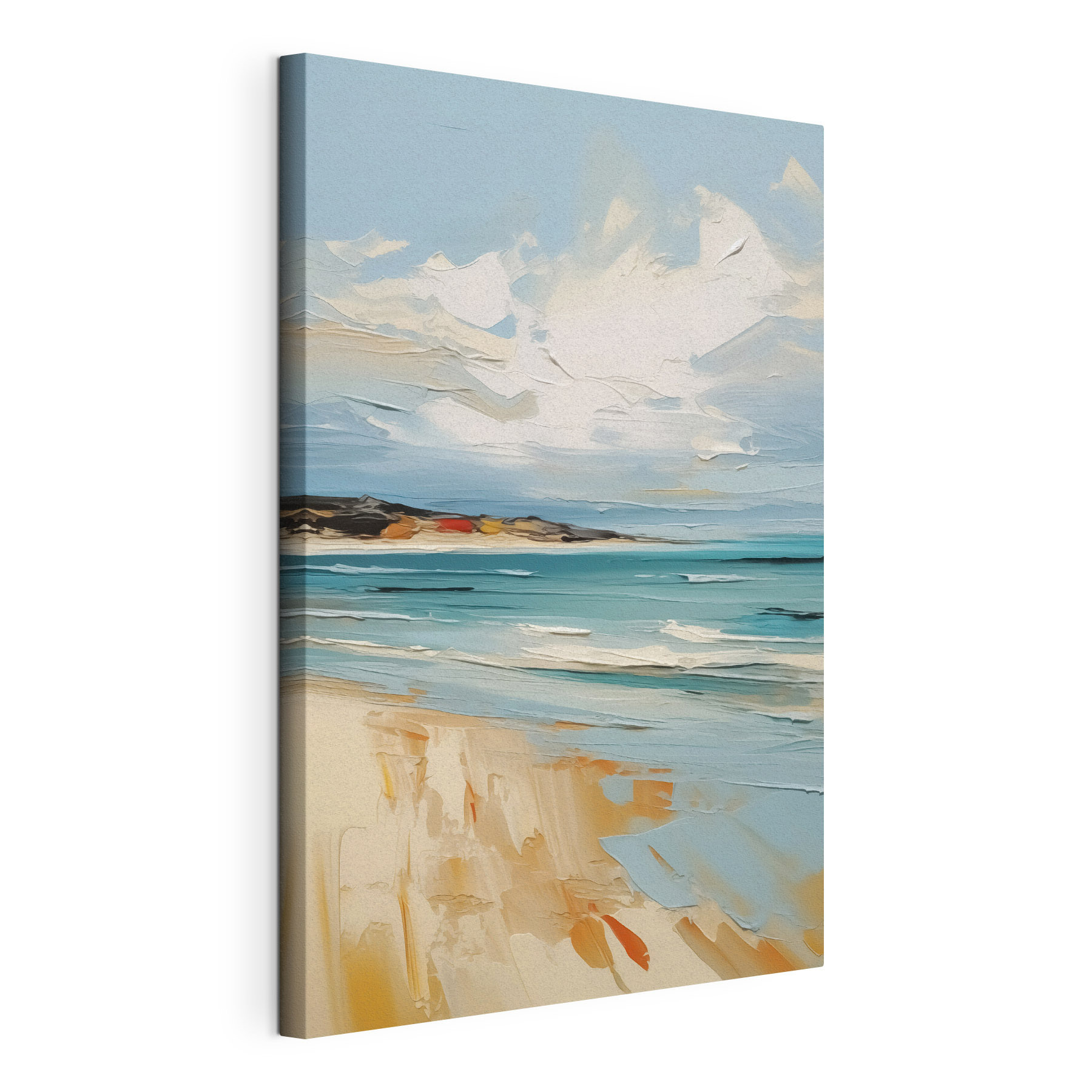 Painting of a beach and water