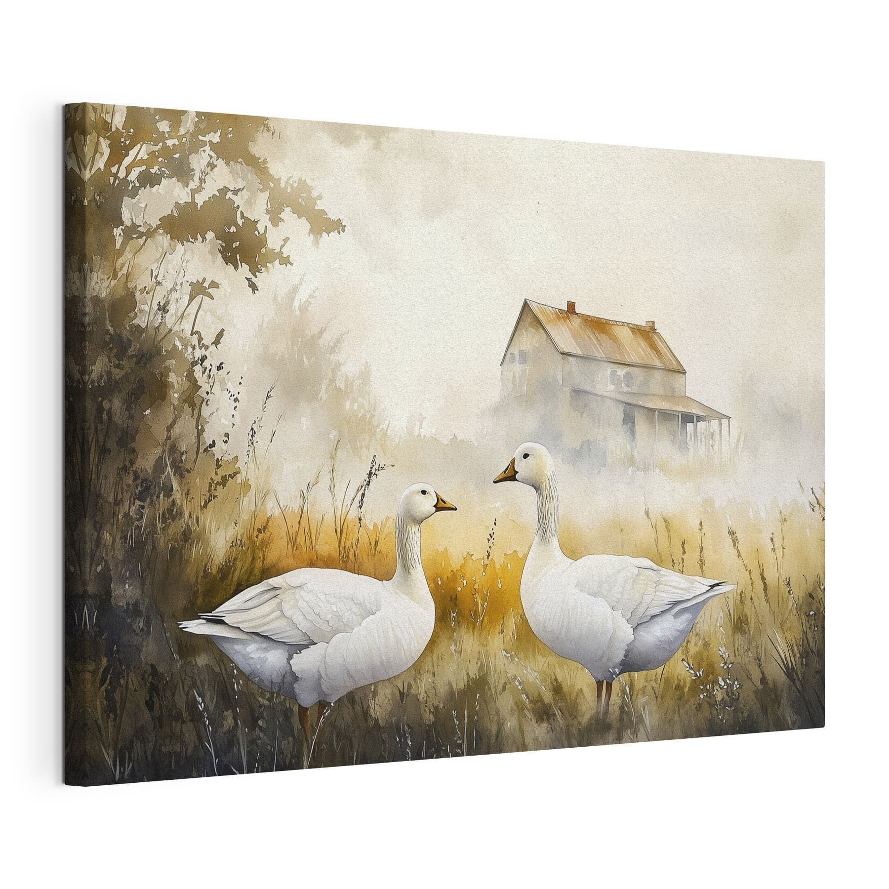 Watercolor of two geese in a field Watercolor of two geese in a field