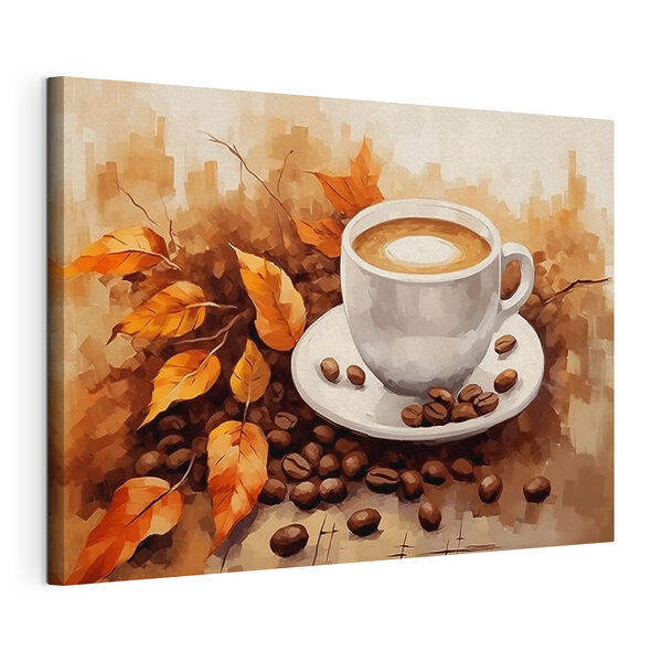Tablouri Ceașcă de cafea și boabe pe o farfurie