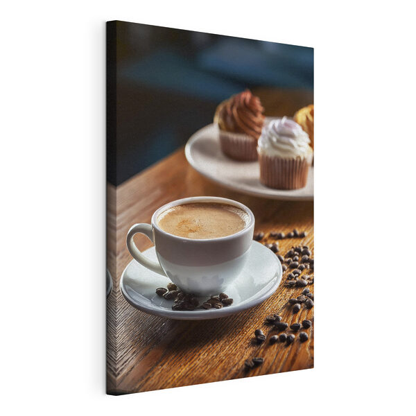 Tablouri Ceașcă de cafea și cupcakes pe o masă