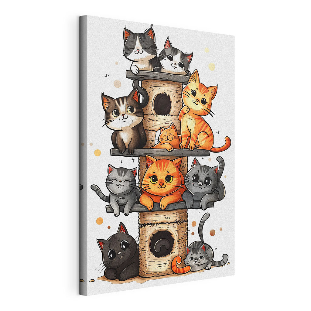 Group of cats on a tower