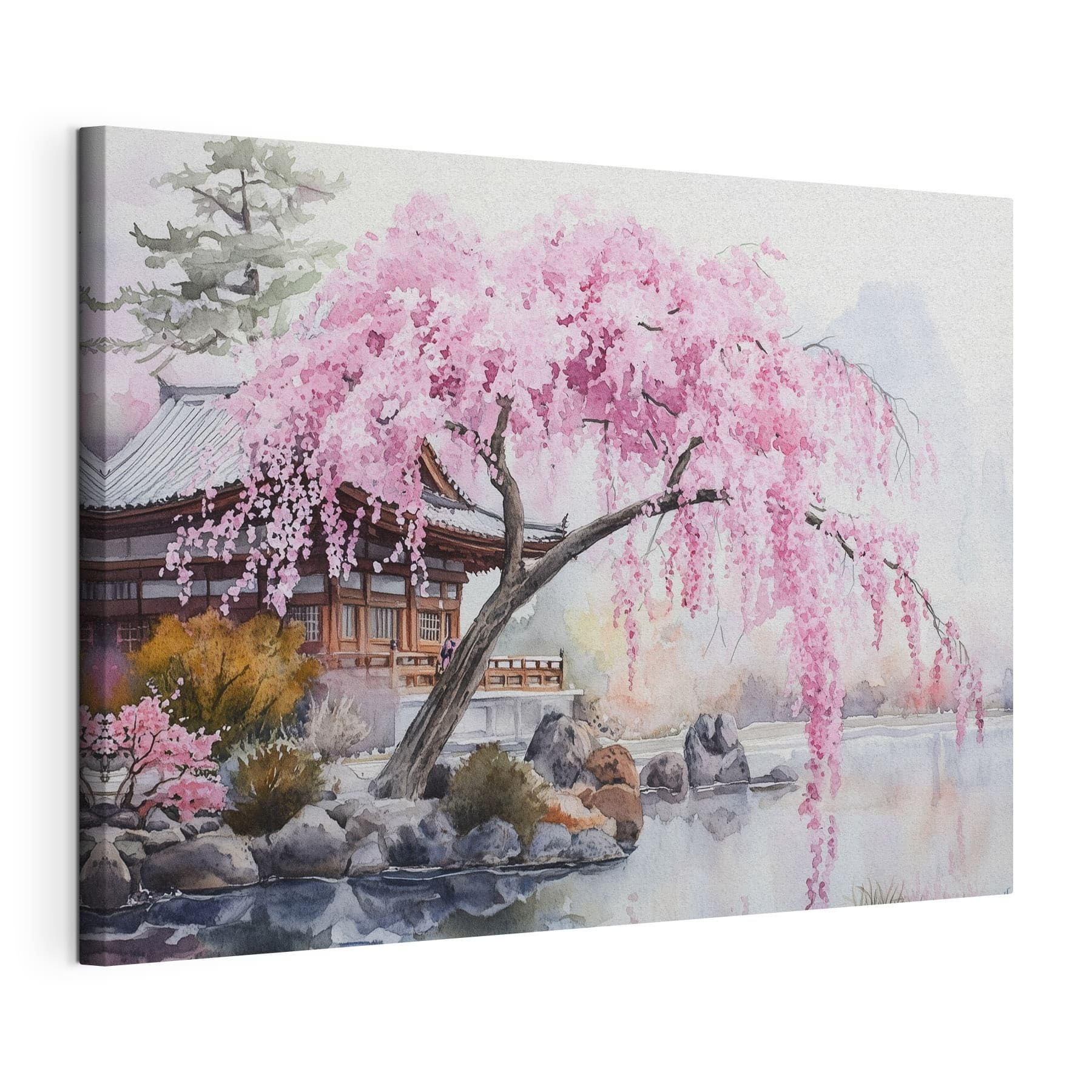 Watercolor painting of a tree with pink flowers Watercolor painting of a tree with pink flowers