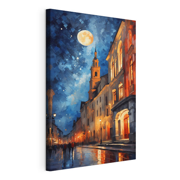 Stradă cu clădiri și o lună Tablouri Stradă cu clădiri și o lună