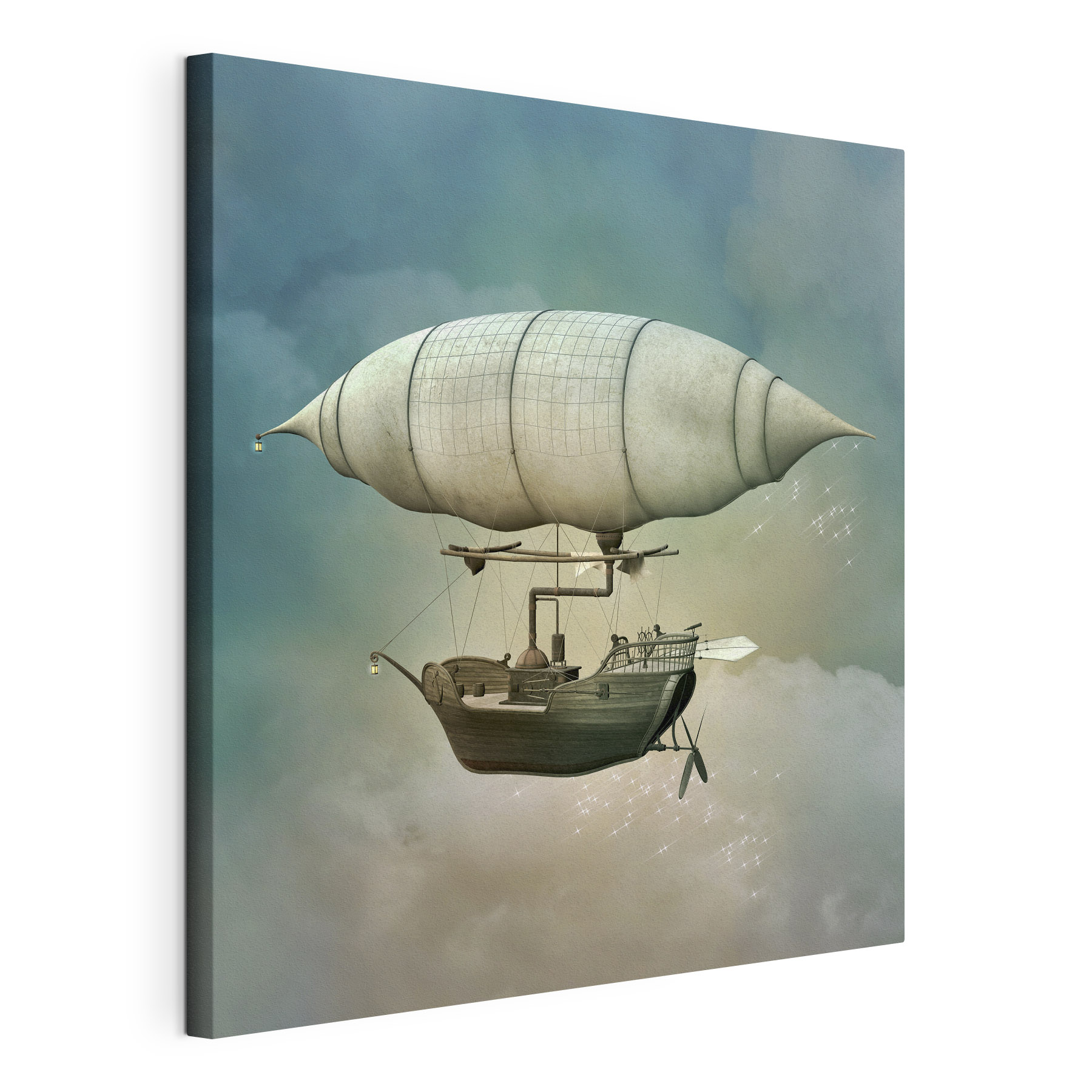 A steampunk airship in the sky