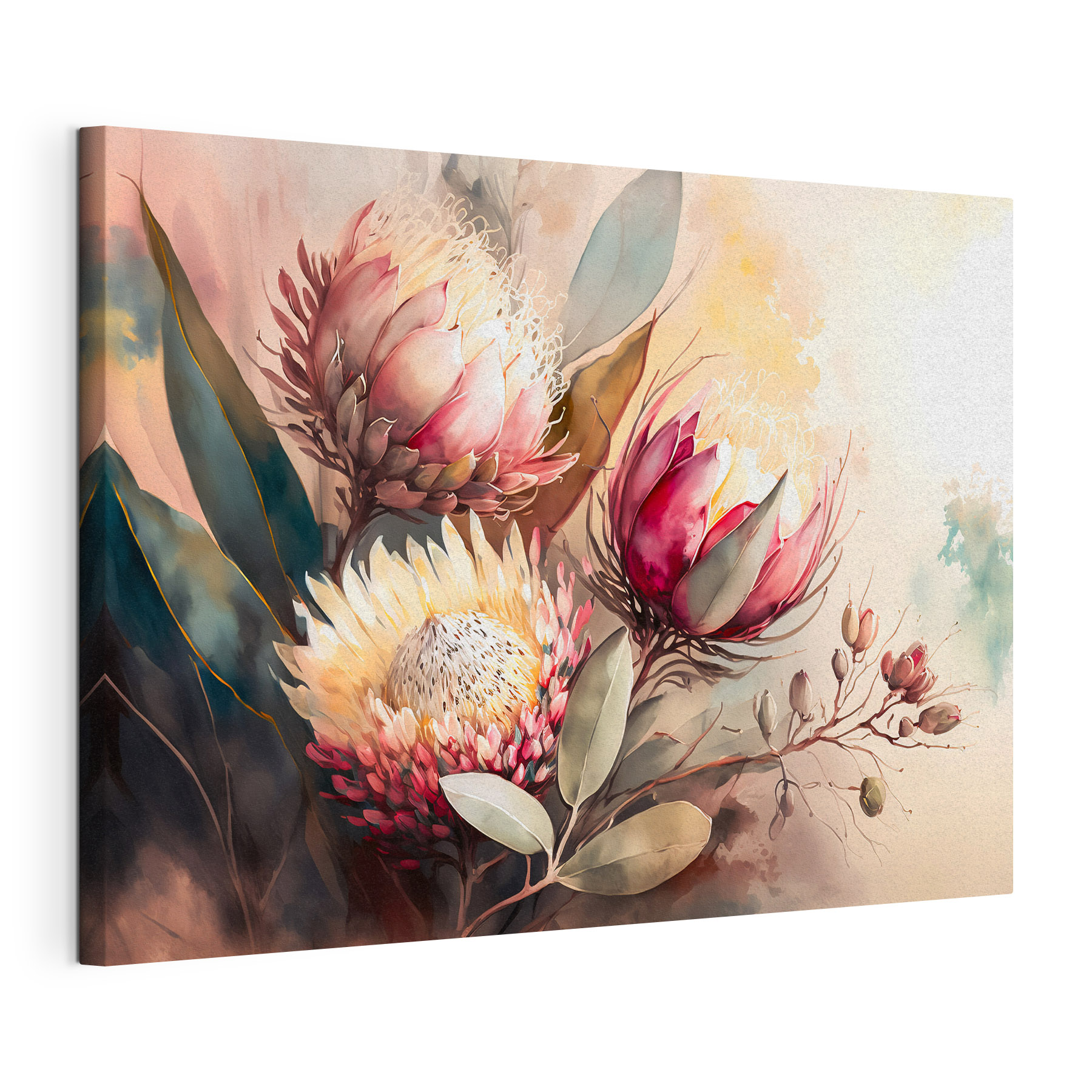 A painting of flowers and leaves