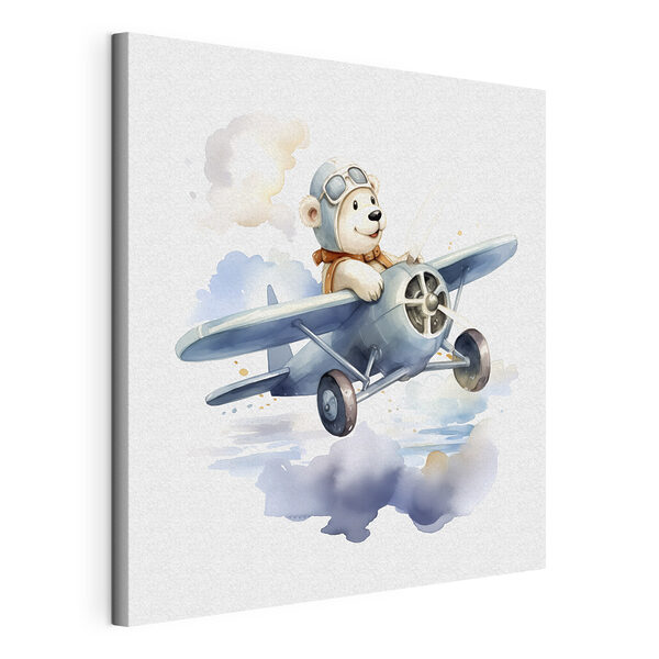 A cartoon bear in a pilot hat flying in an airplane A cartoon bear in a pilot hat flying in an airplane