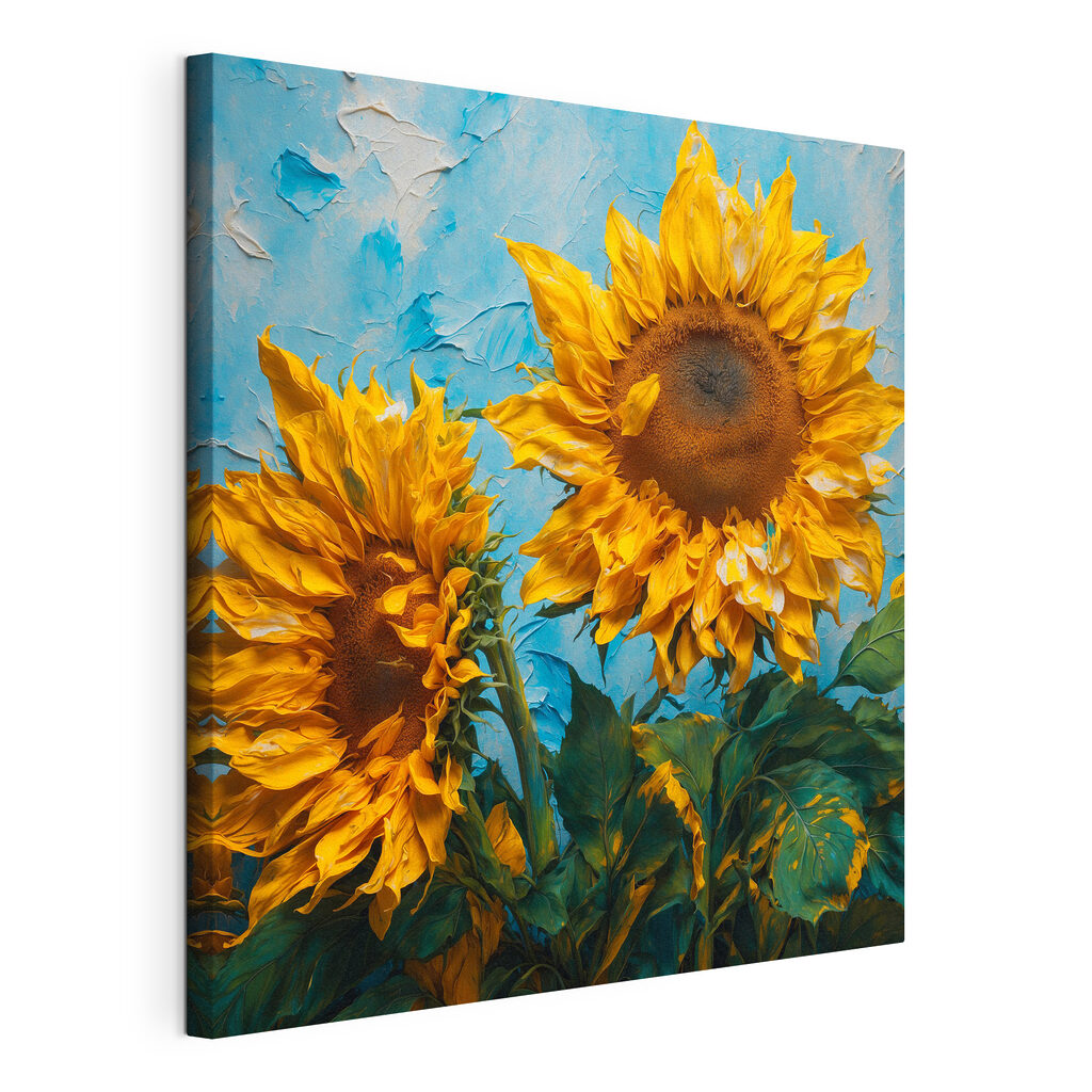 Sunflowers basking in bright blue