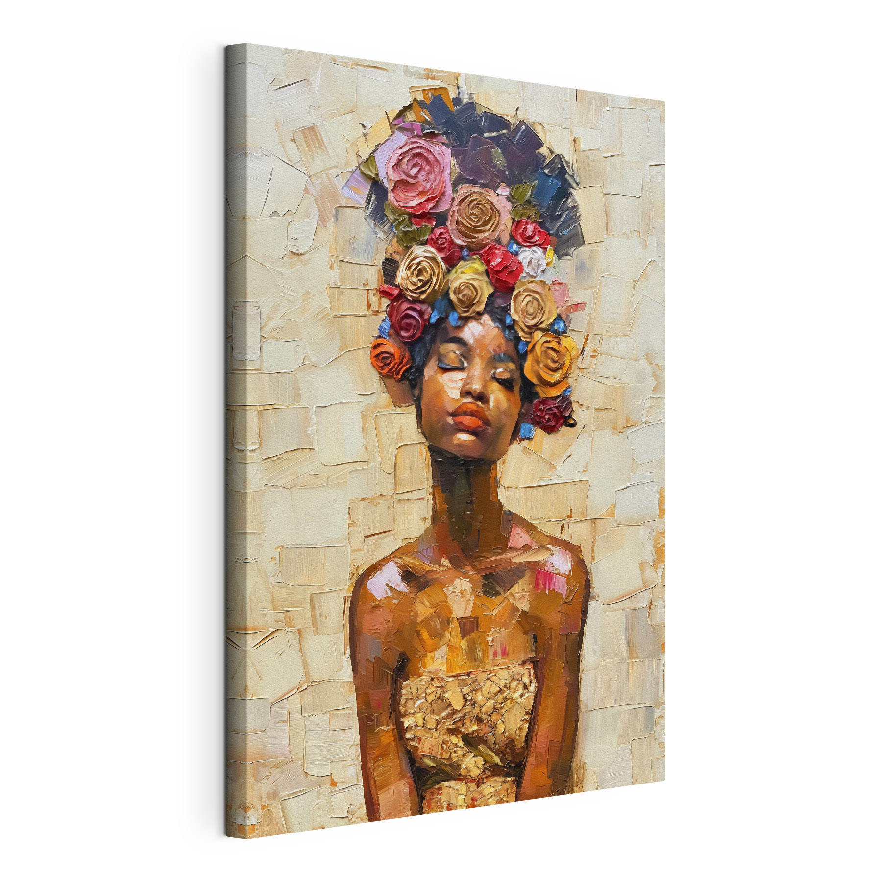 Painting of a woman with flowers on her head