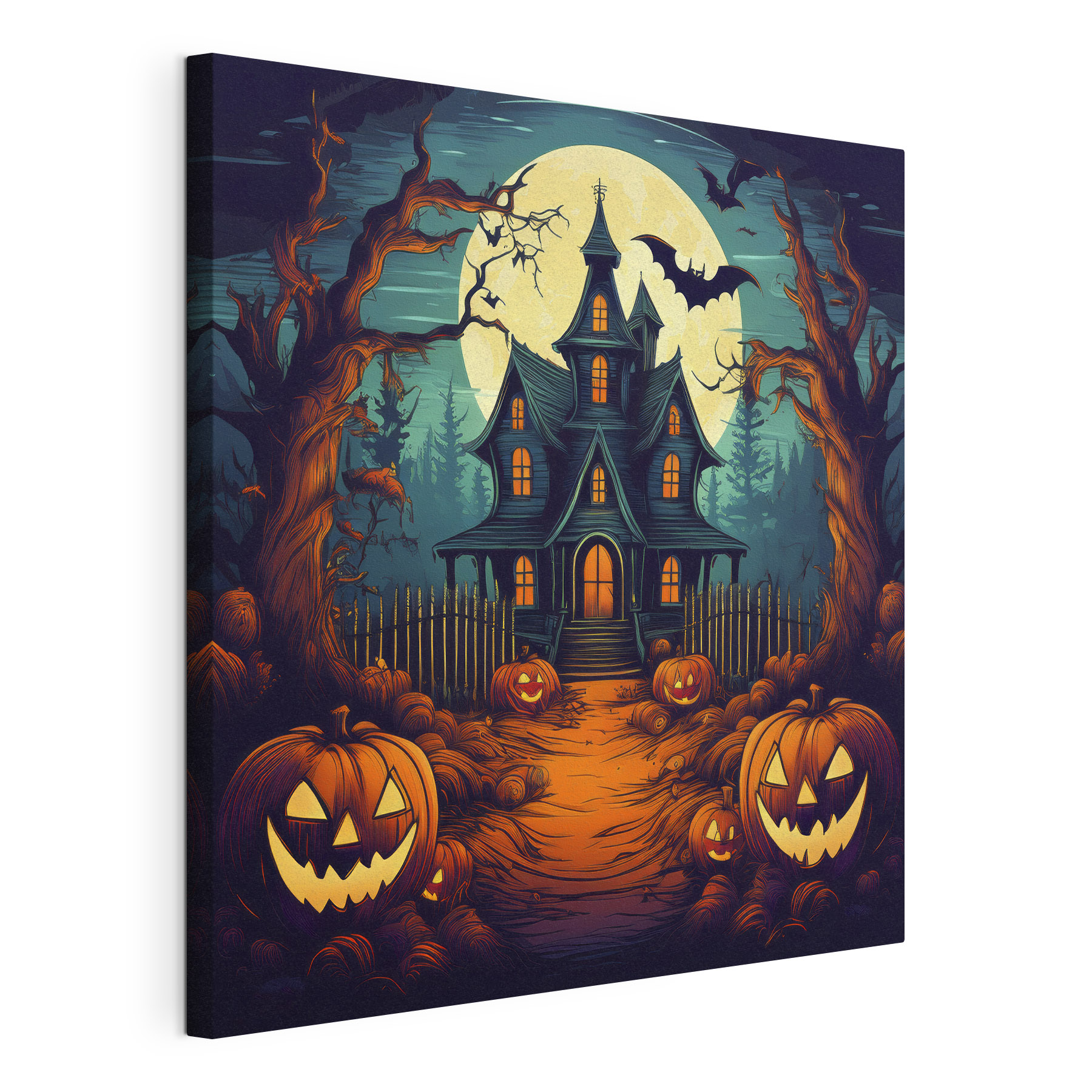 House with pumpkins and a fence in front of it