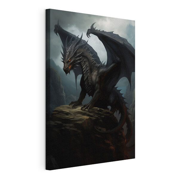 Dragon negru pe o stâncă Tablouri Dragon negru pe o stâncă