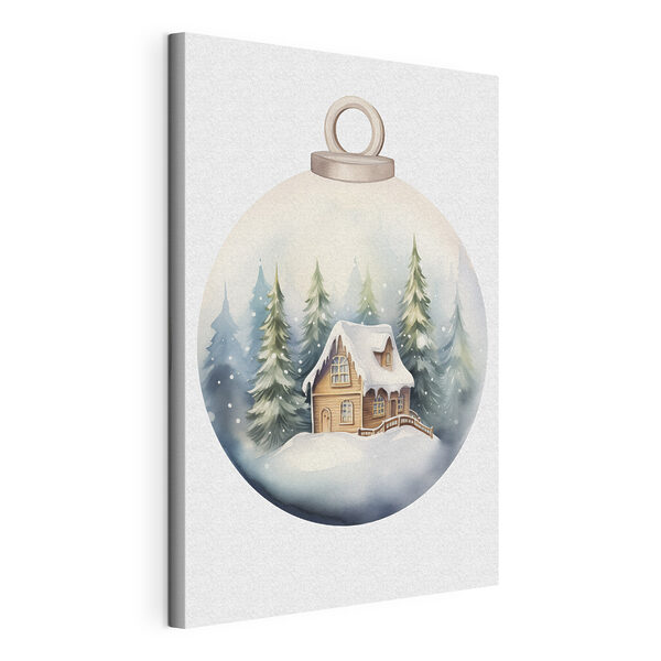 Watercolor painting of a house in a snow covered forest