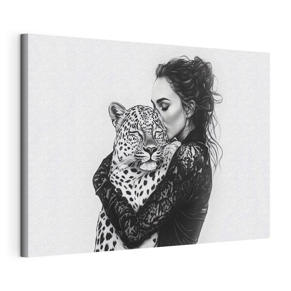 Tablouri Femeie îmbrățișând un leopard