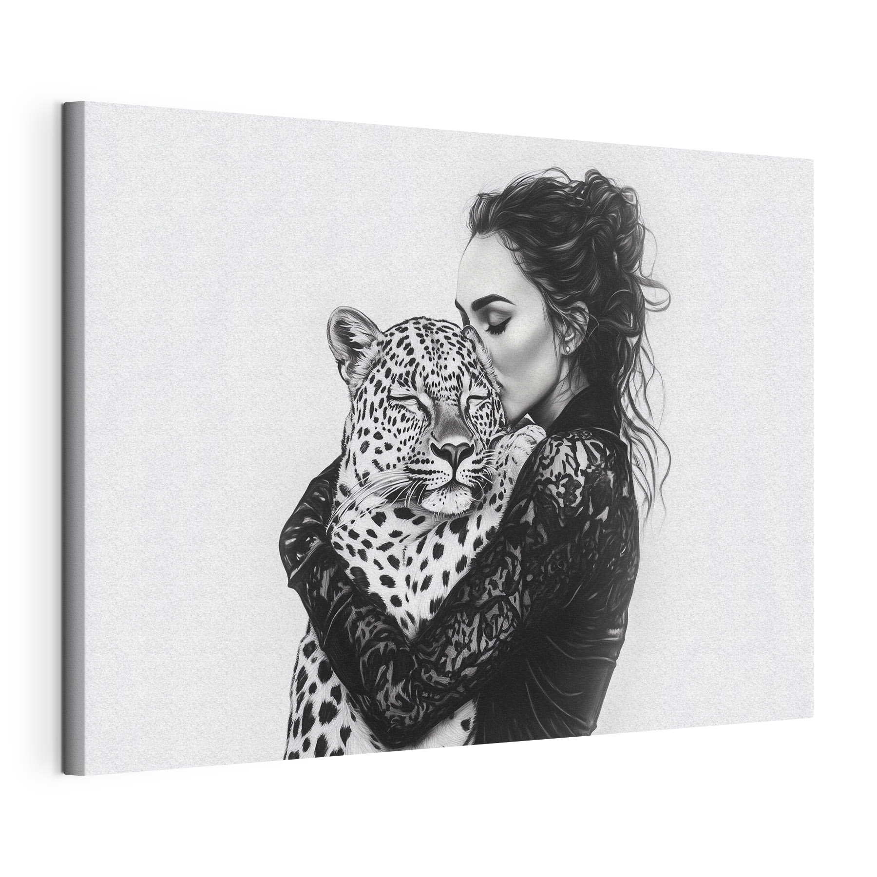 Woman hugging a leopard