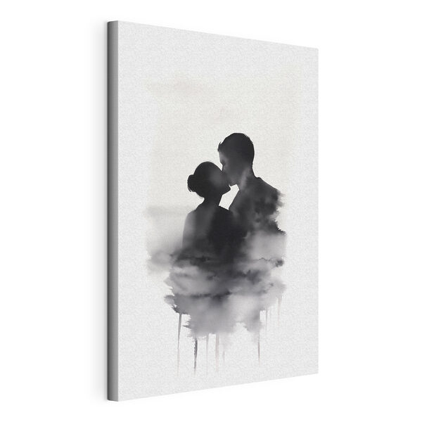 Man and woman kissing in the clouds