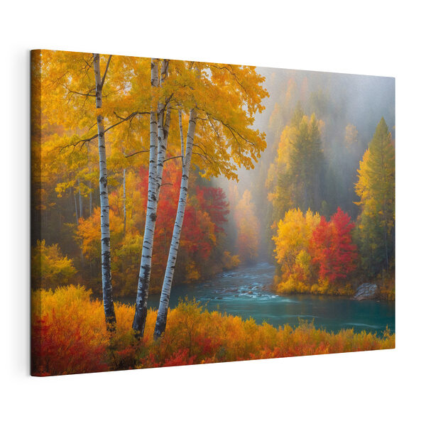 Râu cu copaci și frunze colorate Tablouri Râu cu copaci și frunze colorate