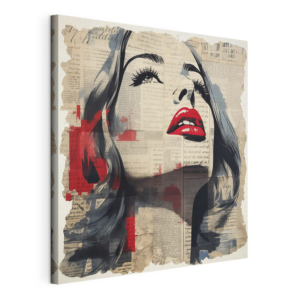 Woman's face painted on newspaper