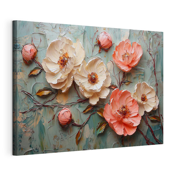 Painting of flowers on a blue surface Painting of flowers on a blue surface